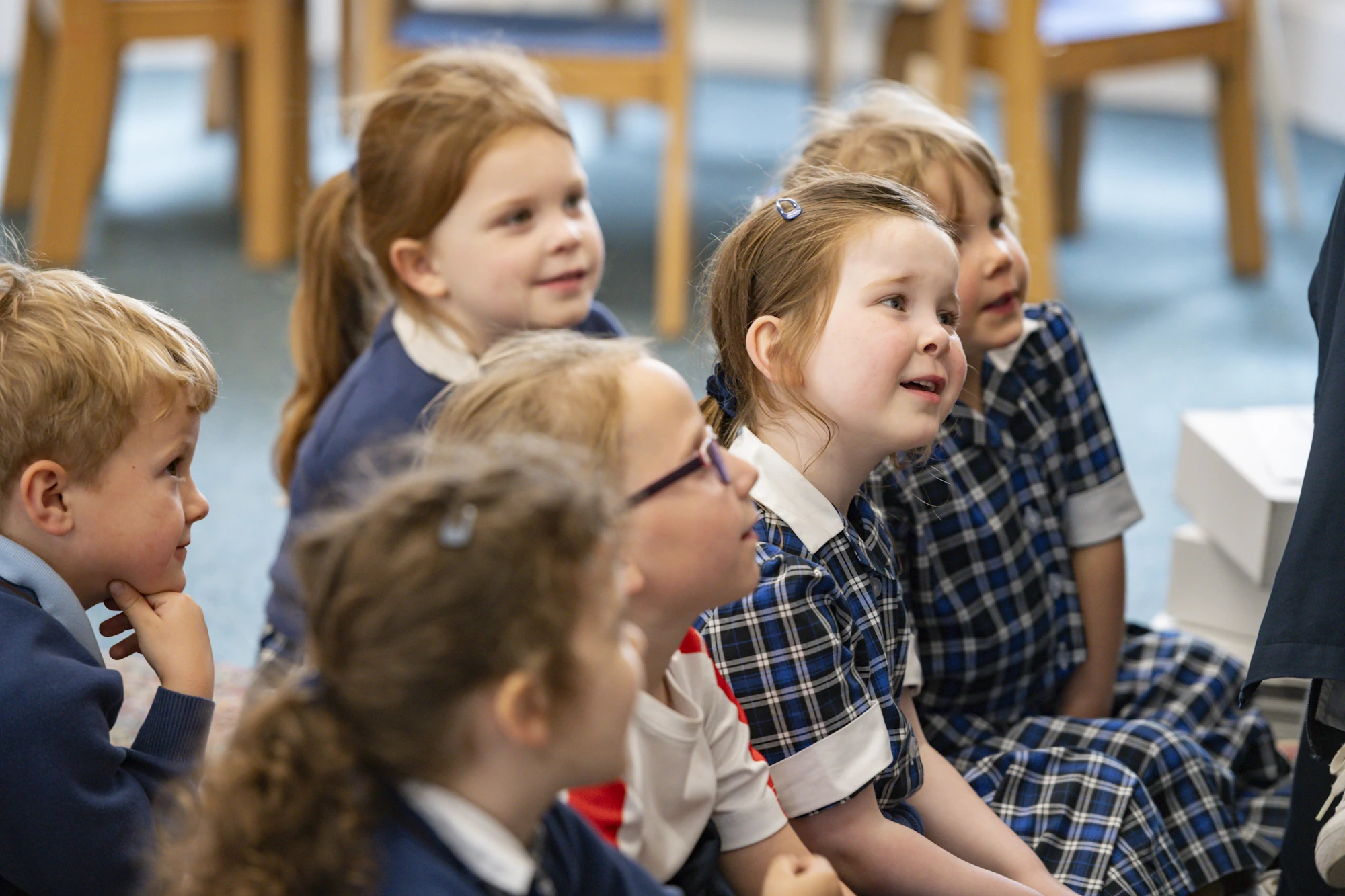 Barnard Castle School Prep pupils sat on a mat in the classroom.