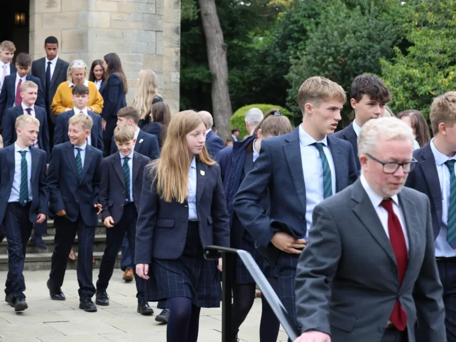 Barnard Castle School senior pupils walking out the chapel.