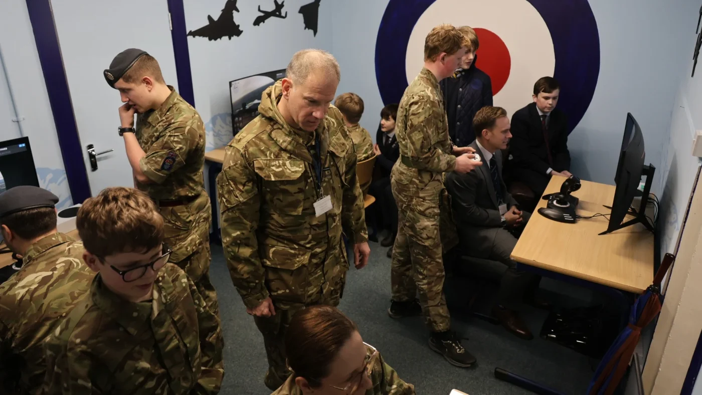Cadets in Barnard Castle School's new RAF simulator room.