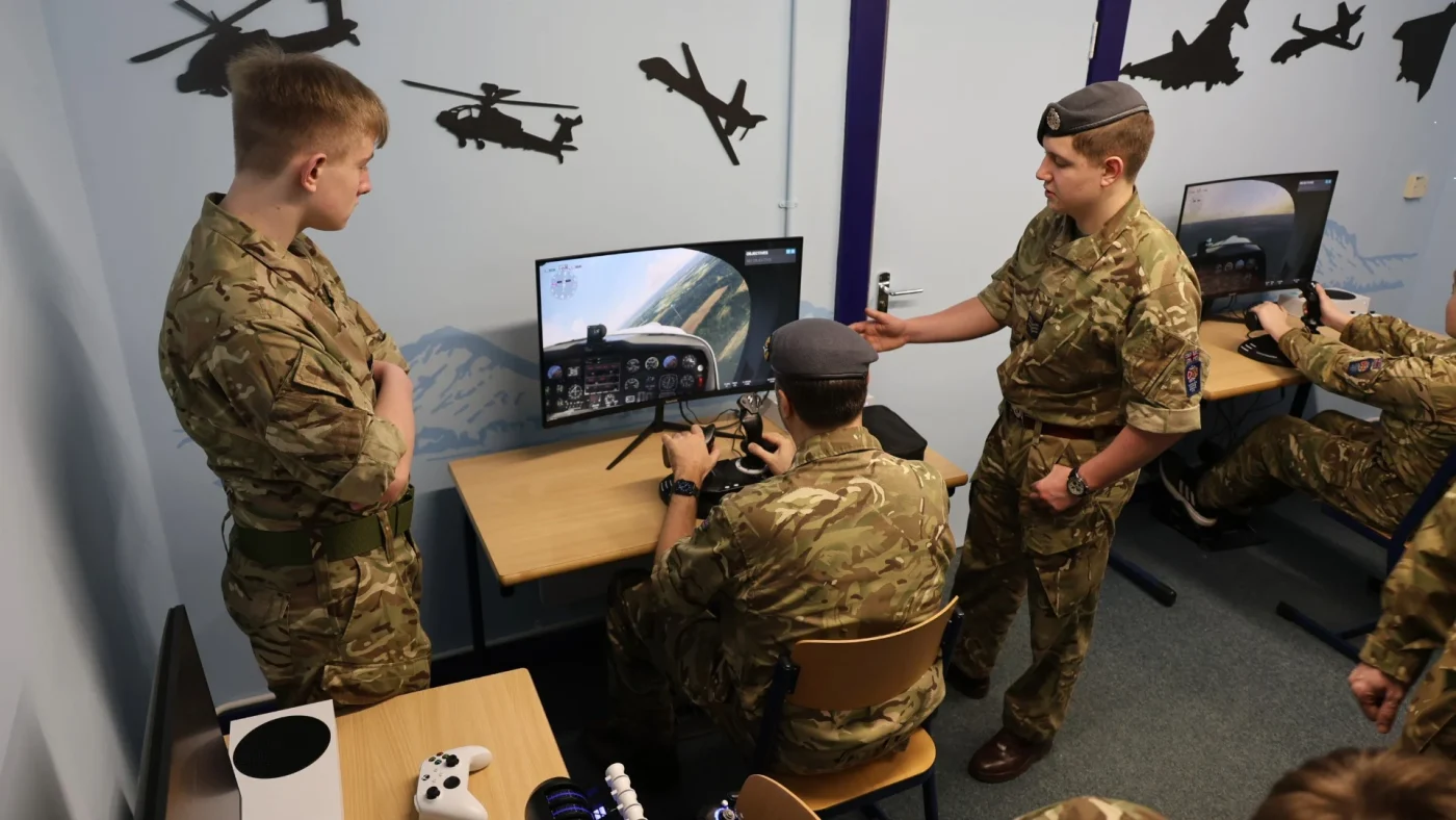 Cadets in Barnard Castle School's new RAF simulator room.