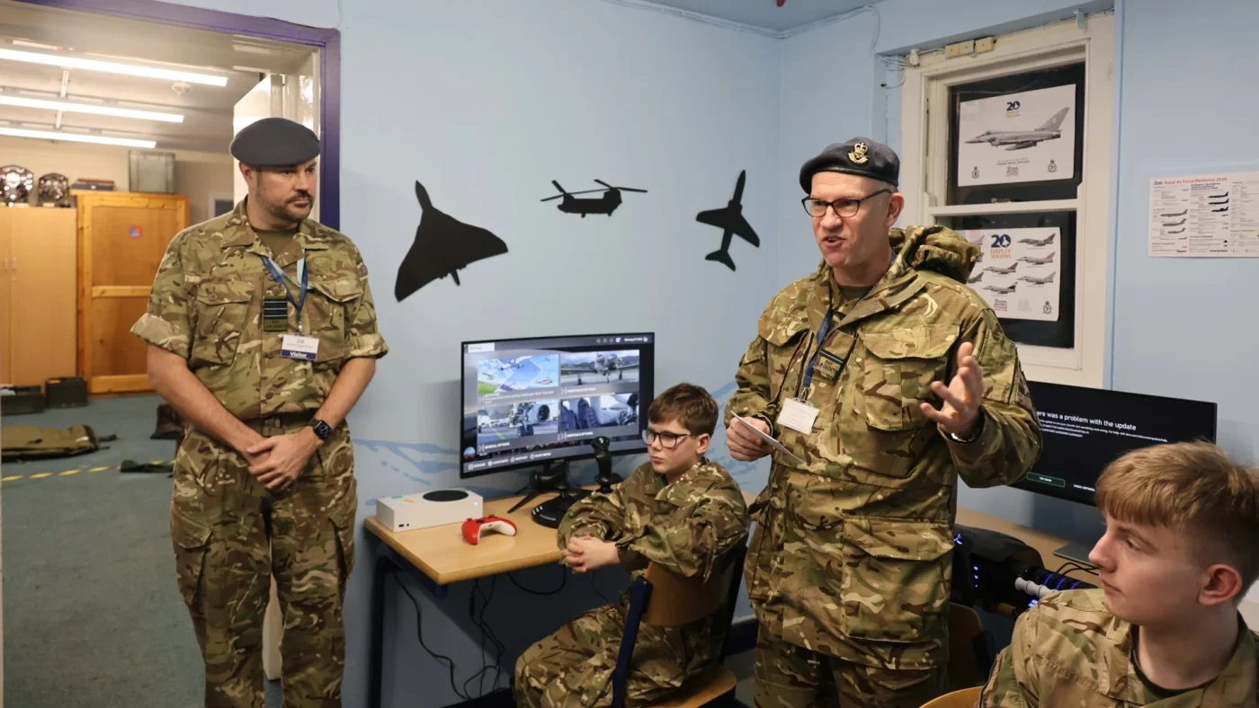 Cadets in Barnard Castle School's new RAF simulator room.