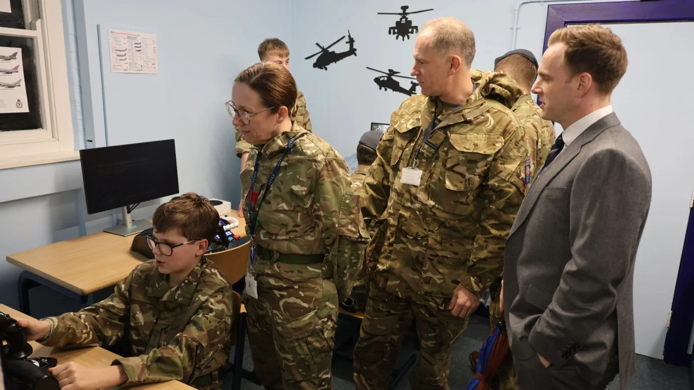 Cadets in Barnard Castle School's new RAF simulator room.